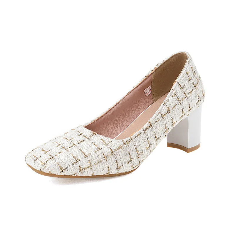 

YMECHIC 2024 spring Concise Elegant Pumps for Women High Heels Square Toe Office Slip-on Dress Ladies Shoes Black Big Size 34-45