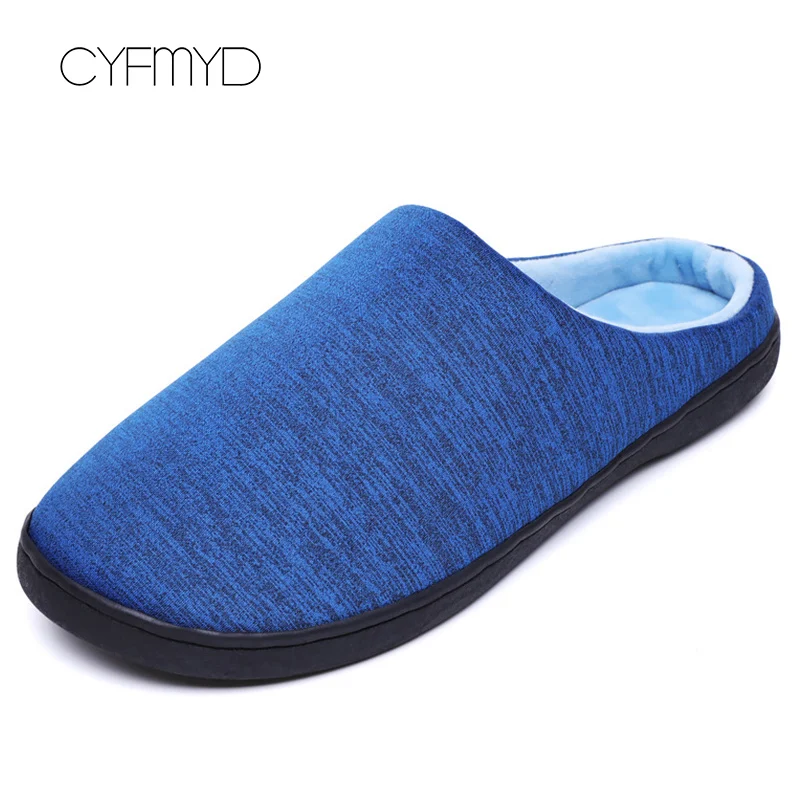 Blue Тапочки для мужчин; домашние тапочки; теплые тапочки на зиму для мужчин; большие размеры 47; мужские плюшевые Нескользящие тапочки из хлопка; Новое поступление года - Цвет: Blue