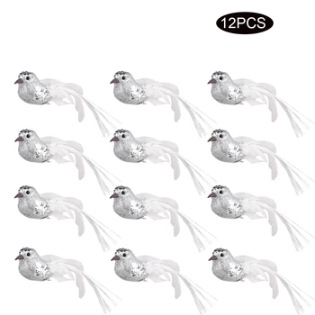 

12Pcs Lifelike Lovely Feathered Glitter Artificial Birds Clip On Christmas Tree Ornament Door Wreaths Festive Wedding Decoration