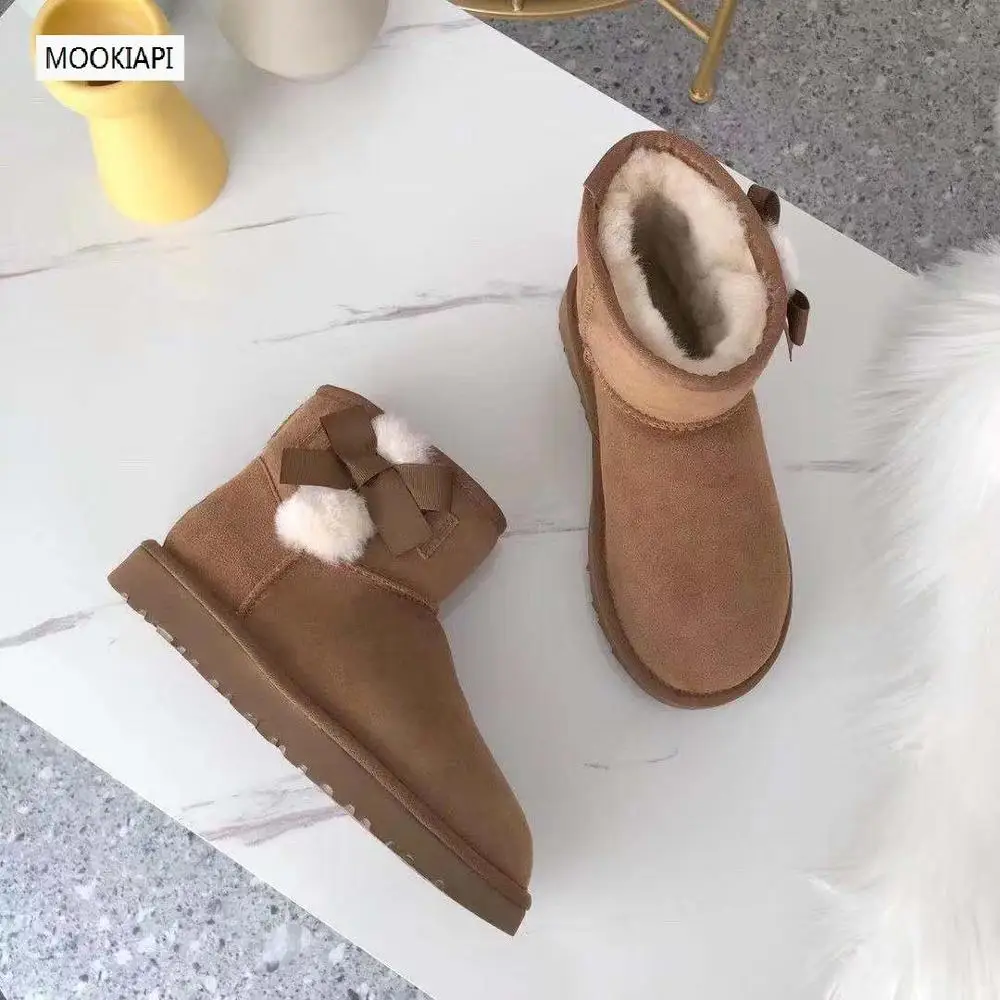 Australia's latest women's snow boots with wool ball, real sheepskin, natural wool, free delivery of high-quality shoes - Color: same picture