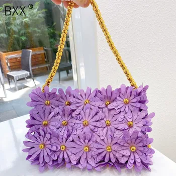 

[BXX] Flowers Design Handbags For Women 2020 Summer Chic Handmade Beads Clutch Purses And Handbag Ladies Fashion Holiday HN532