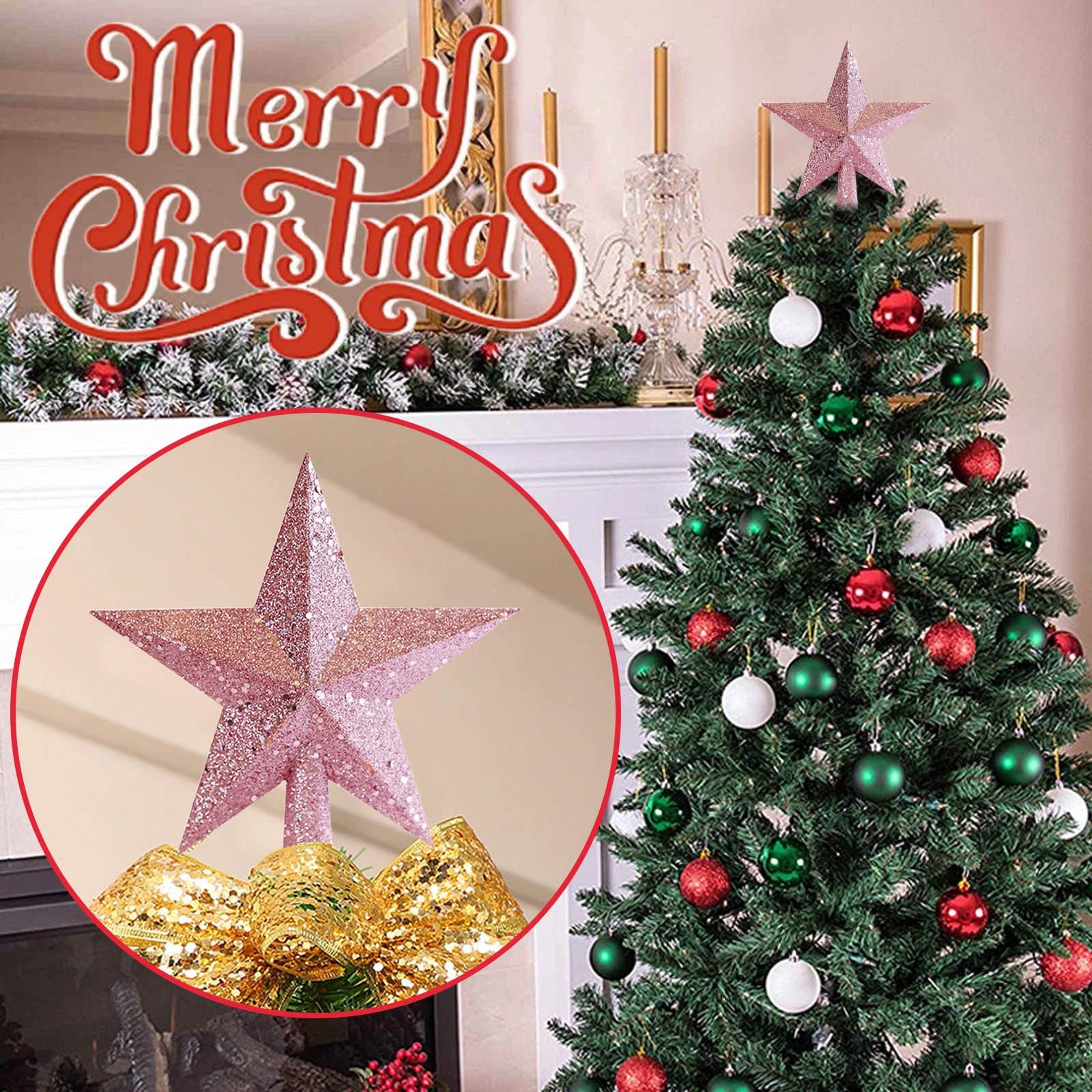 Adorno de purpurina para de Navidad, decoración de Año Nuevo con estrellas, el hogar, # W3|Colgantes y adornos en forma de gota| -
