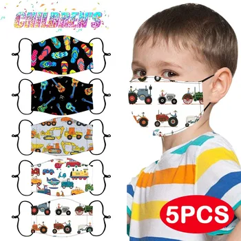 

5pcs Children Mask Cartoon Print Adjustable Windproof Reusable Printed Mask Face Cover Mascarillas Masque