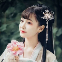 Китайский стиль Цветочные Шпильки кисточки заколки для волос Hanfu невесты для девочек ручной работы подарок косплей аксессуар для волос клип головной убор