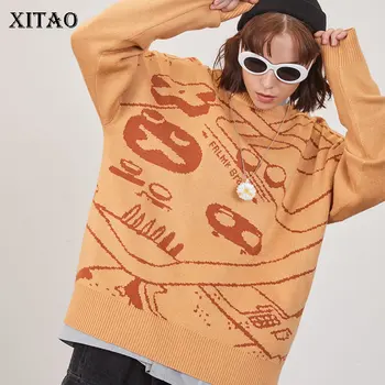 

XITAO Geometrical Pattern Sweater 2020 Spring Knitted Pullover Goddess Fan Minority Full Sleeve Minority Casual Sweater DMY3413