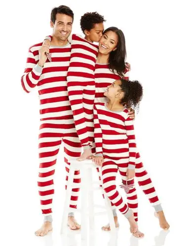Семейные пижамы для мамы, папы, Рождественская Пижама, Пижамный набор, Рождественская одежда для сна, одежда для сна, подарок, длинный рукав, Красные Полосатые новогодние комплекты одежды