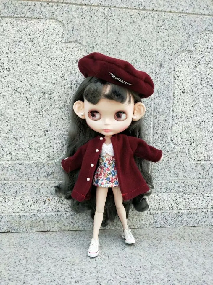 Кукольное платье Blythes 1/6 модное бордовое шерстяное пальто + белая накидка на грудь