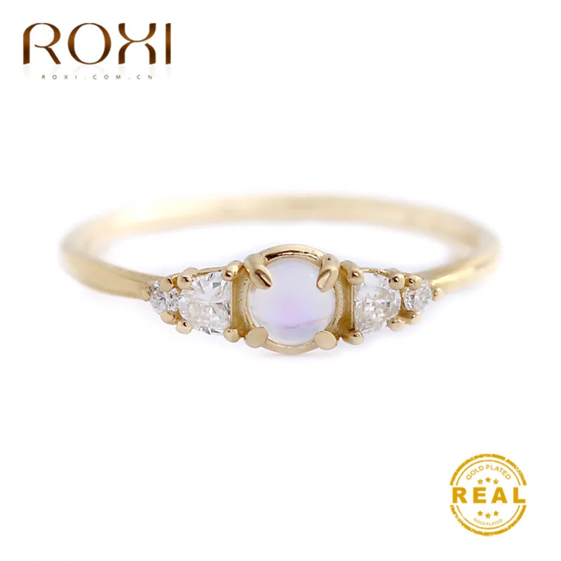 

ROXI Concise Small Moonstone Wedding Rings for Women Korean Jewelry Micro Pave Rhinestone Crystal Rings Dainty Finger Jewelry