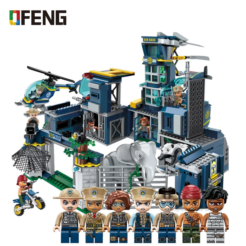 

Police Headquarters Constructor Model Kit Blocks Compatible Helicopter Small Grain Assembling Bricks Toys for Boys Children Gifts