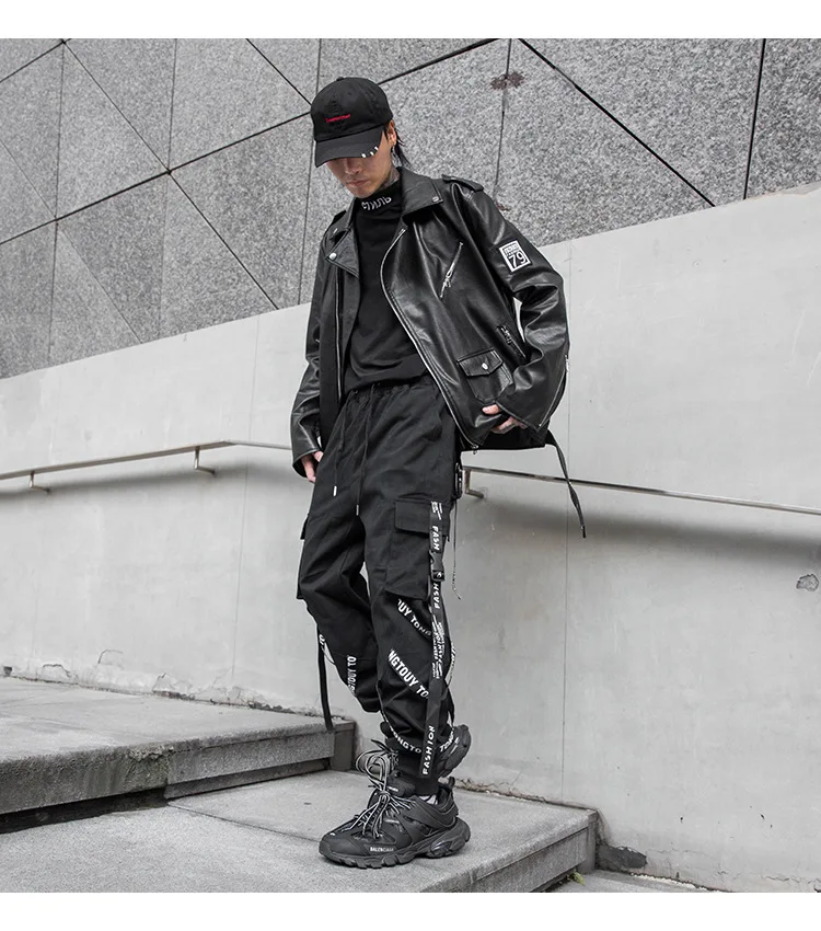 HOUZHOU Black Cargo Pants Men Joggers Cargo Trousers for Men Jogging Japanese Streetwear Hip Hop Hippie Techwear Gothic Ribbon cargo joggers