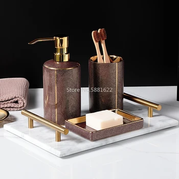 

High-grade Golden Bathroom Kit Ceramics Bathroom Accessories Set Lotion Bottle Mouthwash Cup Bathroom Supplies