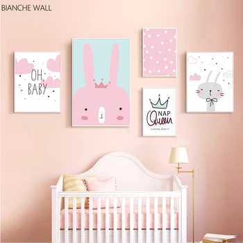 

Baby Nursery Wall Art Canvas Print Cartoon Rabbit Crown Poster Simple Painting Decorative Picture Nordic Kids Bedroom Decoration