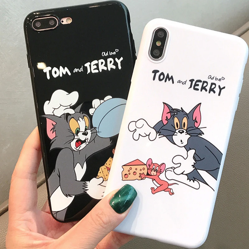 Милый чехол для телефона с рисунком Тома Джерри iPhone 6 6s 7 8 Plus X Xs XR Max мягкий из ТПУ |