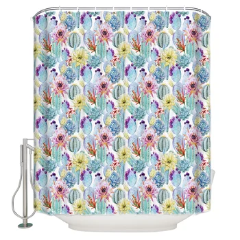 

Plant Cactus Flower Shower Curtain Waterproof Bathroom Curtain Polyester Bath Curtain Home Decor 12 Hooks