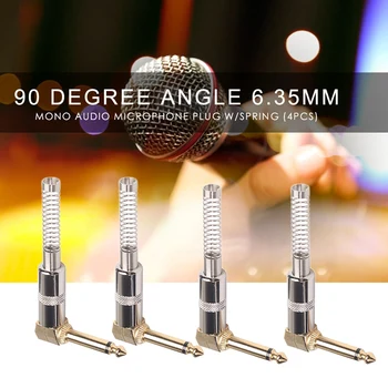 

4Pcs Right Angle Male Mono Phone Plug 6.m Metal Shell Guitar o Connector Mic Cable
