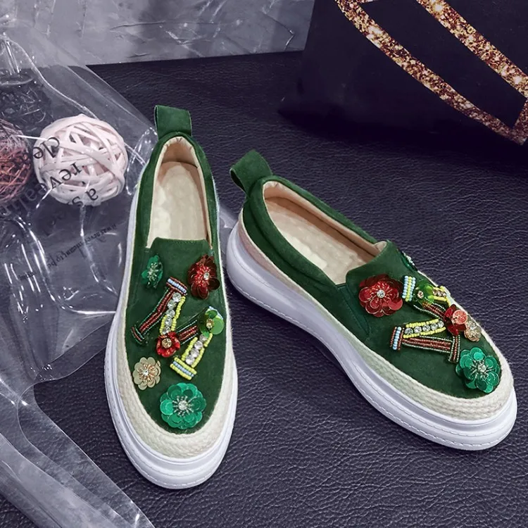 

WOMEN'S Genuine Leather Shoes 2019 Autumn New Style Man-made Diamond Flower Leather Shoes High-Heel Thick Bottomed round-Toe She