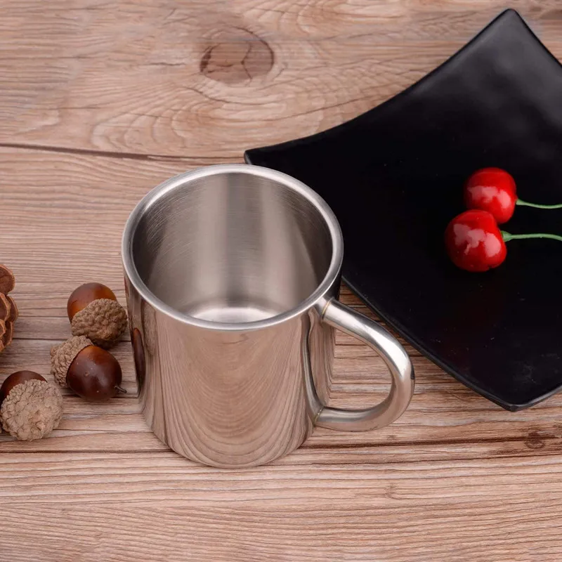 

Кружки из нержавеющей стали с двойными стенками, 230 мл, металлическая прочная чашка для кофе и чая, кружка с ручками, товары для путешествий