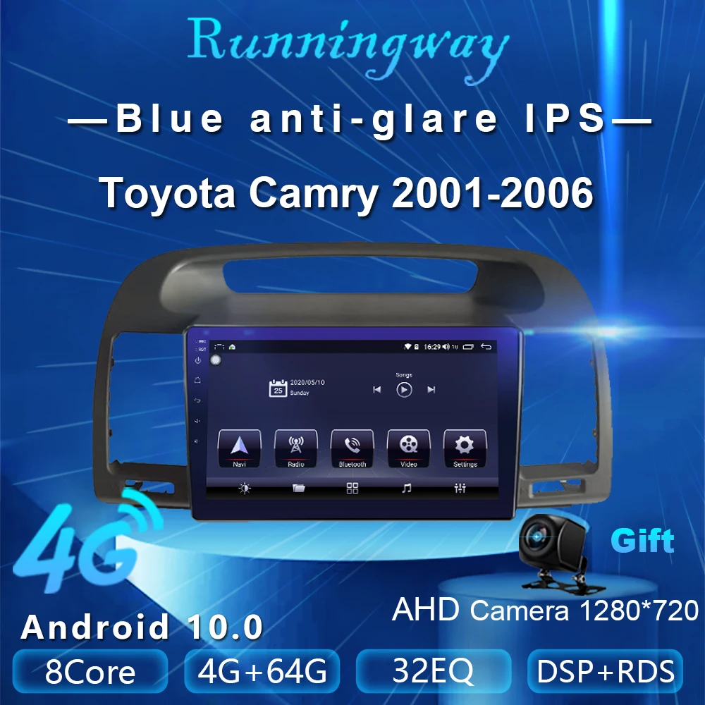Runningway Android 10 0 5G автомобильный DVD для Toyota Camry 2001 2006 4G + 64G Автомобильный Радио