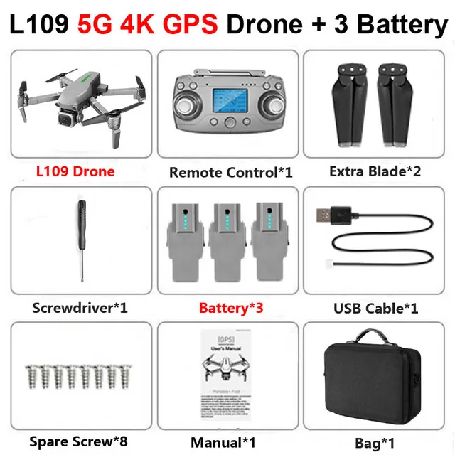 Радиоуправляемый квадрокоптер L109 Дрон gps 4K HD камера 5G wifi FPV Бесщеточный мотор складной селфи дроны Профессиональный 1000 м дальние расстояния - Цвет: L109 4K 3B BAG