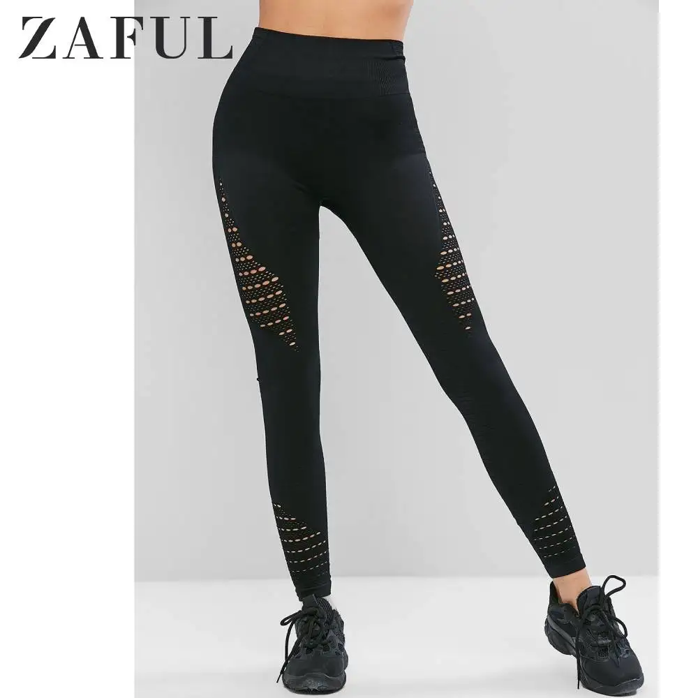 ZAFUL, ажурные обтягивающие леггинсы с высокой талией, однотонные леггинсы с эластичной резинкой на талии, повседневные обтягивающие облегающие спортивные осенние уличные леггинсы