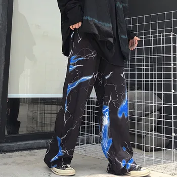 

Lightning Print Gothic Hip Hop Pants Women Oversize Loose Streetwear Jogger Black Goth Casual Trousers 2020 Summer Preppy Style