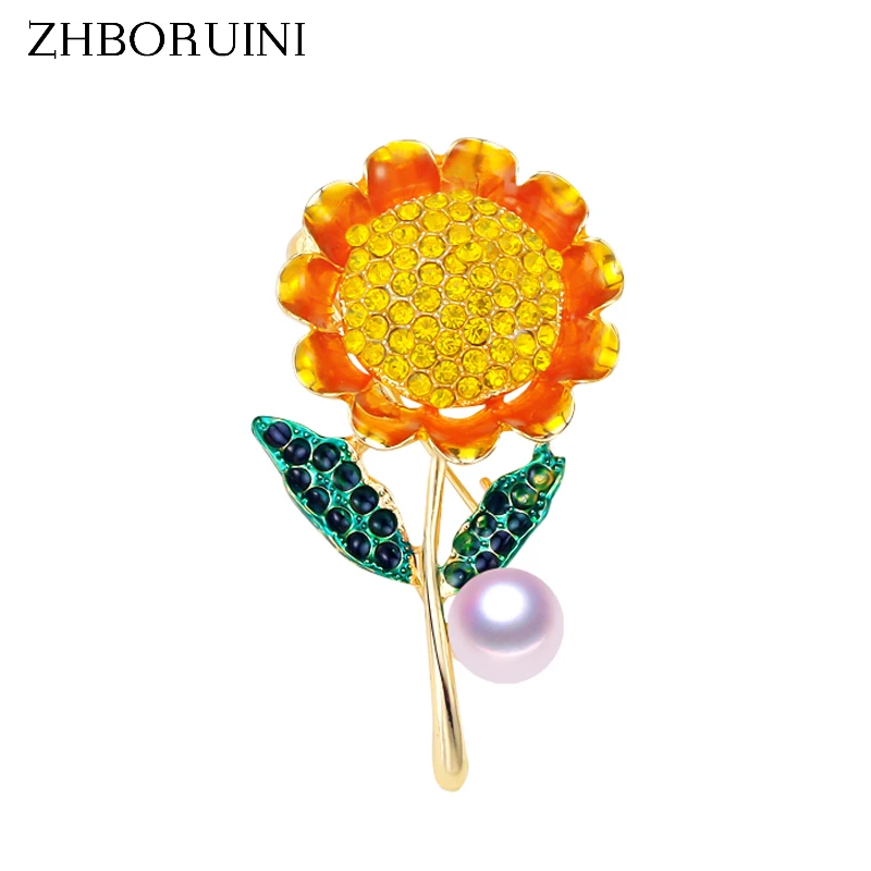 

ZHBORUINI 2019 New Natural Pearl Brooch Sunflower Pearl Breastpin Gold Color Freshwater Pearl Jewelry For Women Gift Accessories