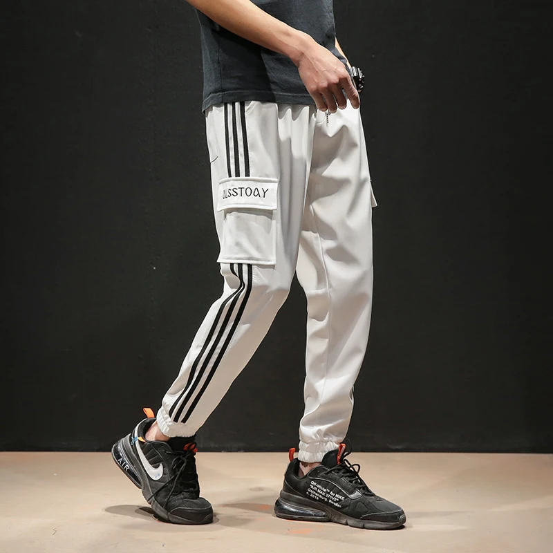 White Stripe Patchwork Ninth pants Fashion Retro Classic Cargo Pant Men Straight Haren trouser Loose Leisure stitch wash Pants