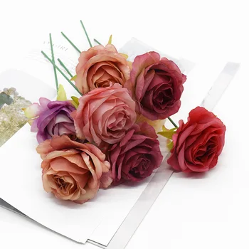 

10 Pieces Artificial rose heads Wedding decoration Headdress Home decoration accessories Diy Brooch Silk flowers wall Candy box