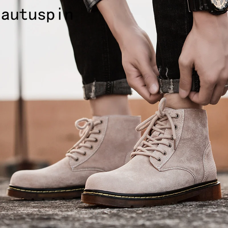 

Autuspin Classic Men's Boots Soft Leather Fashion Tooling Shoes Leisure Work Safety Tactical Boot Retro Breathable Men Footwear