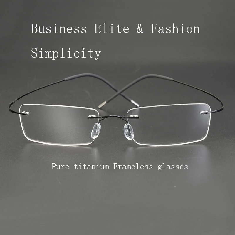 

Pure Titanium Square Frameless Glasses Optical Frames Business Glasses Retro Eyeglasses Prescription myopia frames with case