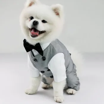 Dog Tuxedo Suit For Small Medium Breed Formal Tuxedo Vest With Bow Tie Dog Clothes Gentleman Pet Wedding Birthday Party Costume 4