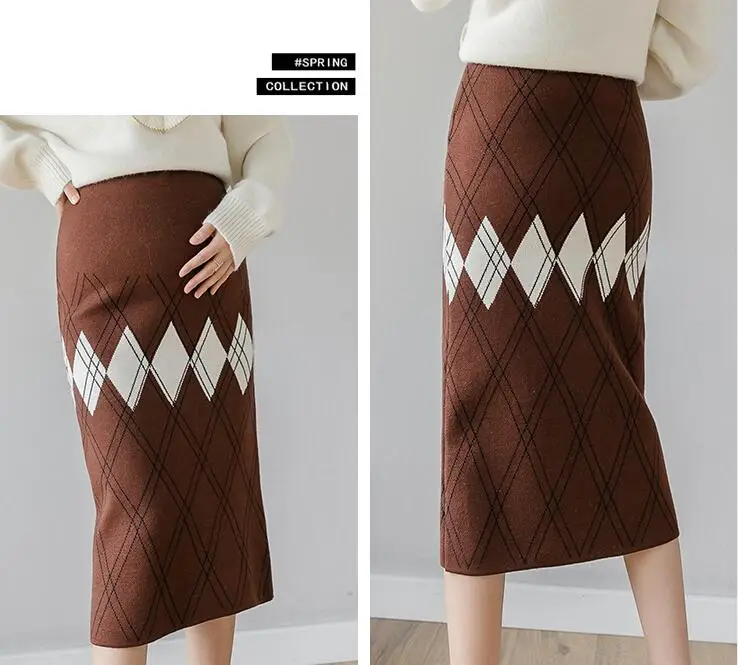 5523brown Новые зимние вязаные юбки для беременных женщин визуальное уменьшение бедер - Цвет: 5523brown