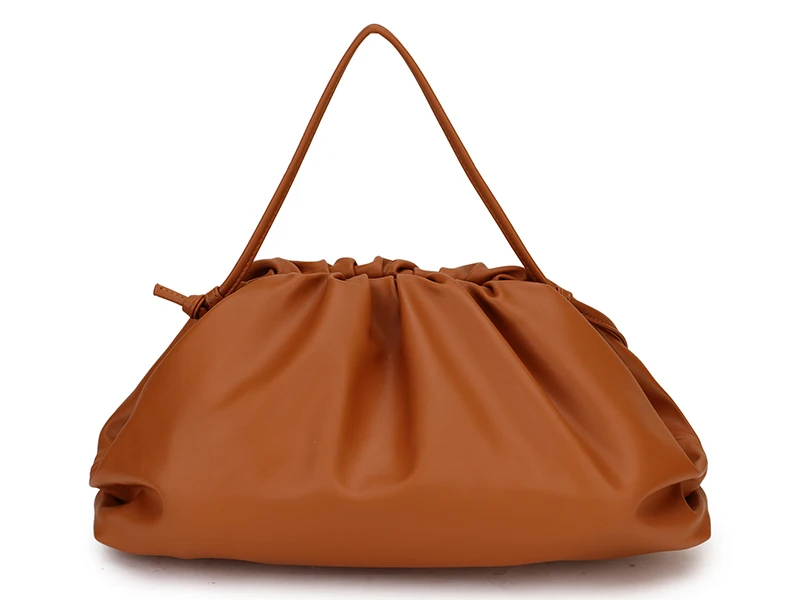 Клатч на день, вечерняя сумочка, модная женская большая сумка на подушку с рюшами, сумка из искусственной кожи, женская сумка-тоут, сумка через плечо - Цвет: brown