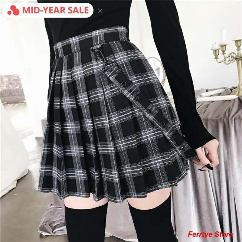 Imily Bela Gothic Vintage Plaid Mini Skirt Women Suspender Strap Pleated A-line Skirts High Waist Casual Plus Size Faldas Imily Bela Gothic Vintage Plaid Mini Skirt Women Suspender Strap Pleated A-line Skirts High Waist Casual Plus Size Faldas