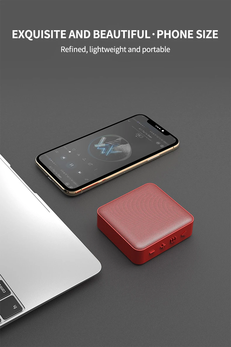 Мини квадратный дизайн, беспроводной Bluetooth динамик, встроенный аккумулятор 1200 мАч, динамик с поддержкой TF карты, AUX Выход FM
