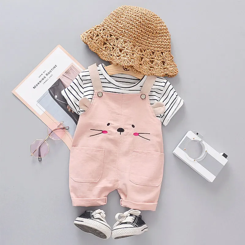 

2020 Summer Baby Clothes Stripe T Shirt Strap Shorts 1 2 3 4 Y Girl Boy Outfit Set Fashion Causal Toddler Infant Clothes Suits