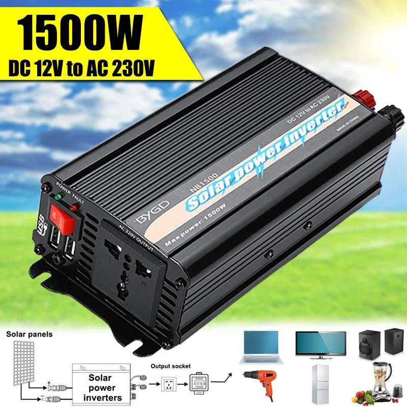 

Dual USB 1500 Watts Power Inverter DC 12 V to AC 220 Volt Car Adapter Charge Converter Modified Sine Wave Transformer