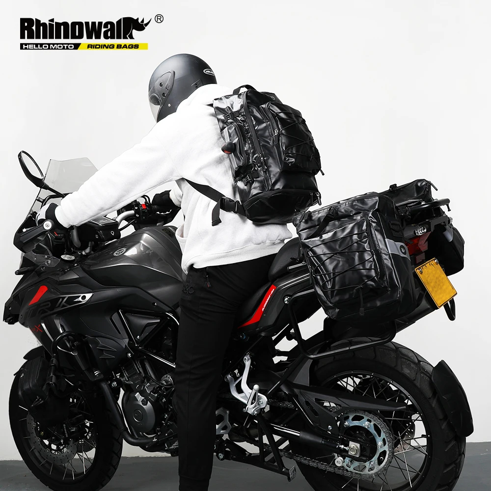 

Rhinowalk 75L Waterproof Motorcycle Bag 3 In 1 Trunk Bag Motorcycle Pannier Bag Double Side Rear Rack Tail Seat Bag Black