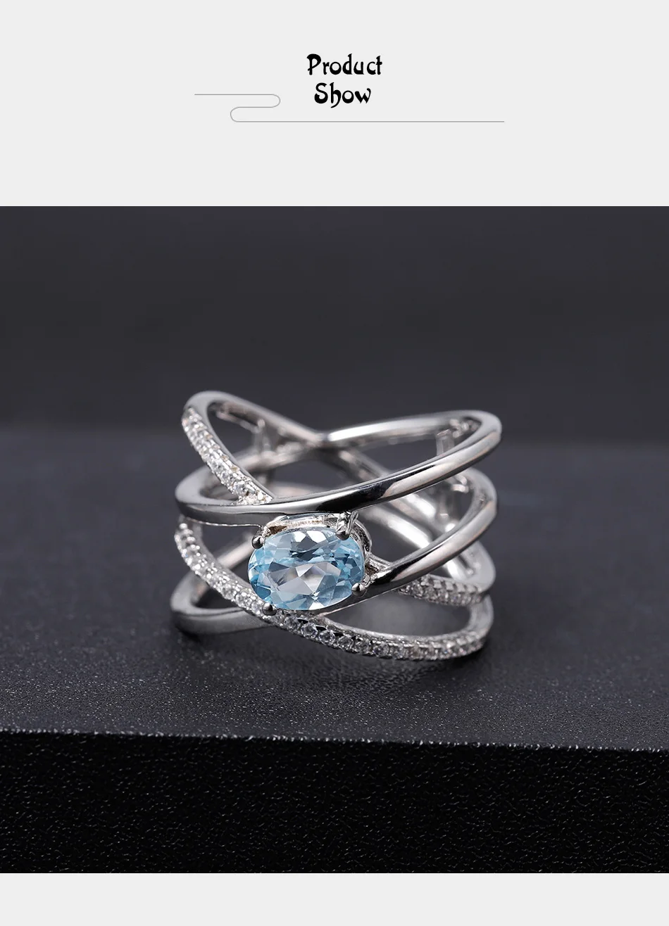 GEM'S BALLET, 925 пробы, серебряное кольцо крест-накрест, 0.95Ct, натуральный голубой топаз, драгоценный камень, кольца для женщин, хорошее ювелирное изделие