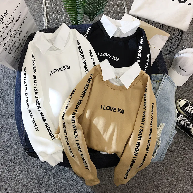 4 размера, M-XXL, тонкий пуловер для женщин, модный, пэчворк, воротник поло, толстовка, Kpop, с буквенным принтом, мода 90 s, топы, осень
