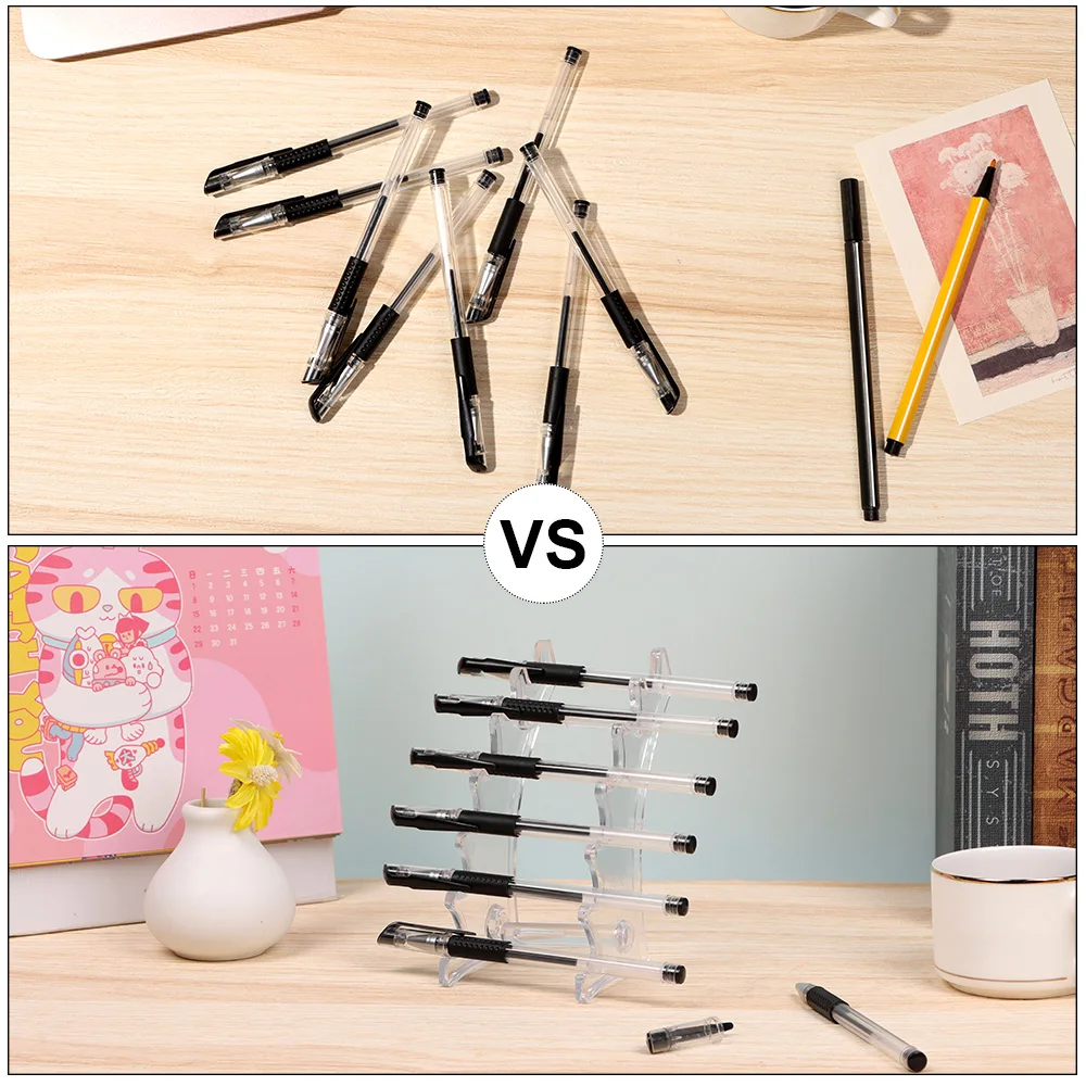 Detachable 6-Slots Clear Pen Holder Display Stand Transparent Acrylic Multifunctional Display Stands School Office Pen Organizer