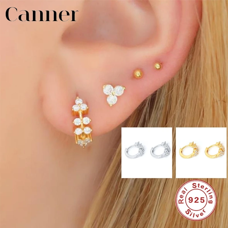 

Canner 925 Sterling Silver Hoop Earrings Bohemian Fashion All-Match Diamond Zircon Fine Jewelry Gold Earrings pendientes W4