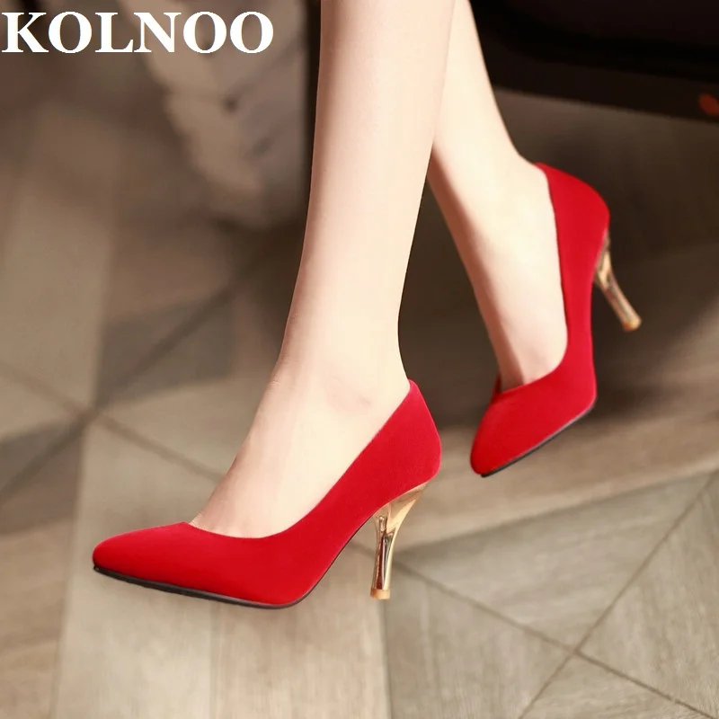 

KOLNOO New Handmade Ladies 8cm High Heels Pumps Simple Style Pointed-Toe Evening Party Prom Fashion Daily Wear Court Shoes T522