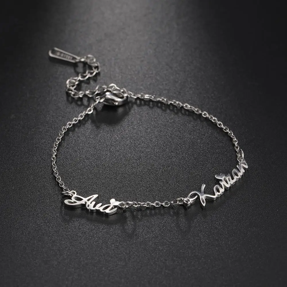 Lemegeton Personalized Bracelet Custom Name Bracelets for Women Stainless Steel Customized Charm Family Couple Gift Name Jewelry