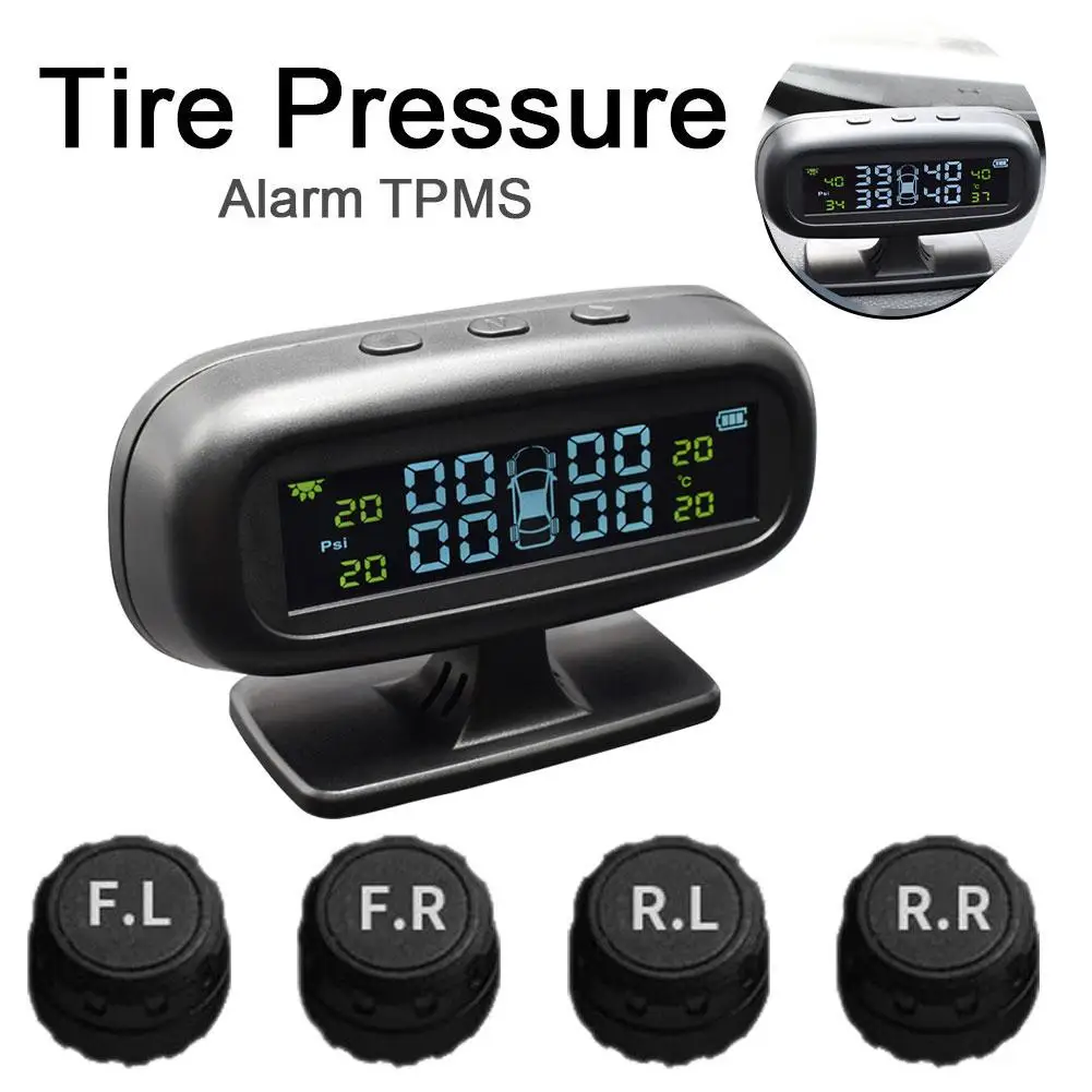 

TPMS Car Tire Pressure Monitor System Automatic Brightness Control Solar Power Adjustable LCD Color Display Wireless 4 Tire