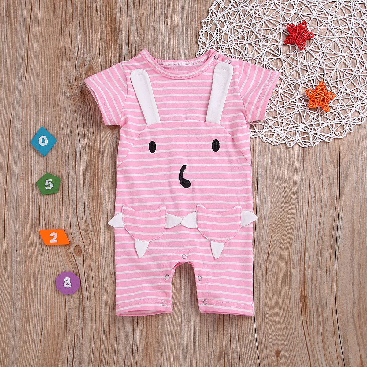 

Meng Po Onesie Foreign Trade Hot Selling Crew Neck Stripe Short Sleeve Cute Baby Rompers Manufacturers Direct Selling Infants Cl