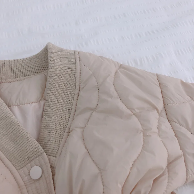Детская одежда из хлопка г. Осенне-зимнее тонкое хлопковое пальто в Корейском стиле для девочек, детская одежда на Хлопчатобумажной Подкладке с поясом W
