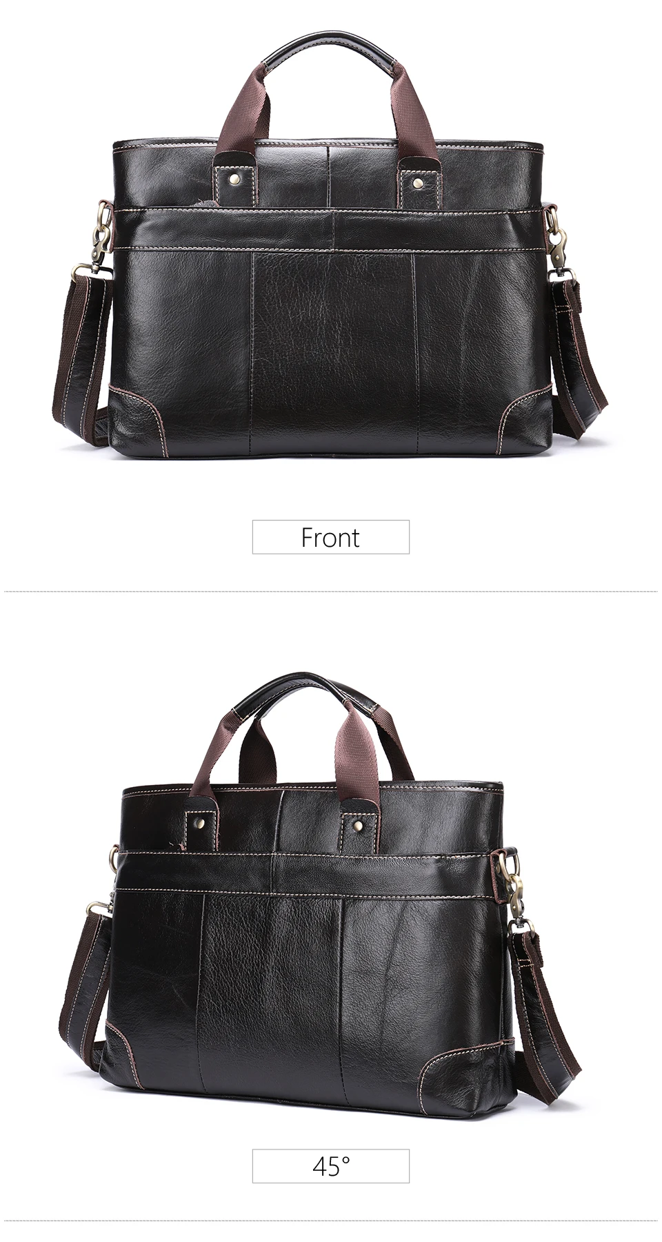 Black Leather Messenger Bag Unisex Laptop Briefcase