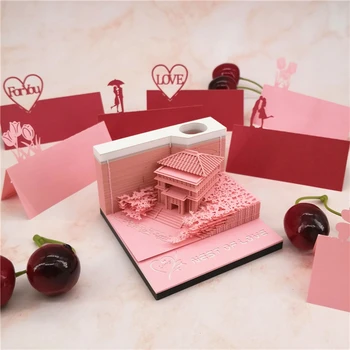 

Creative 3D Lovely Notepad Architectural Creative Paper Carving Note Memo Pad Plaid Paper Ancient Style LOVE Gift birthday Gift