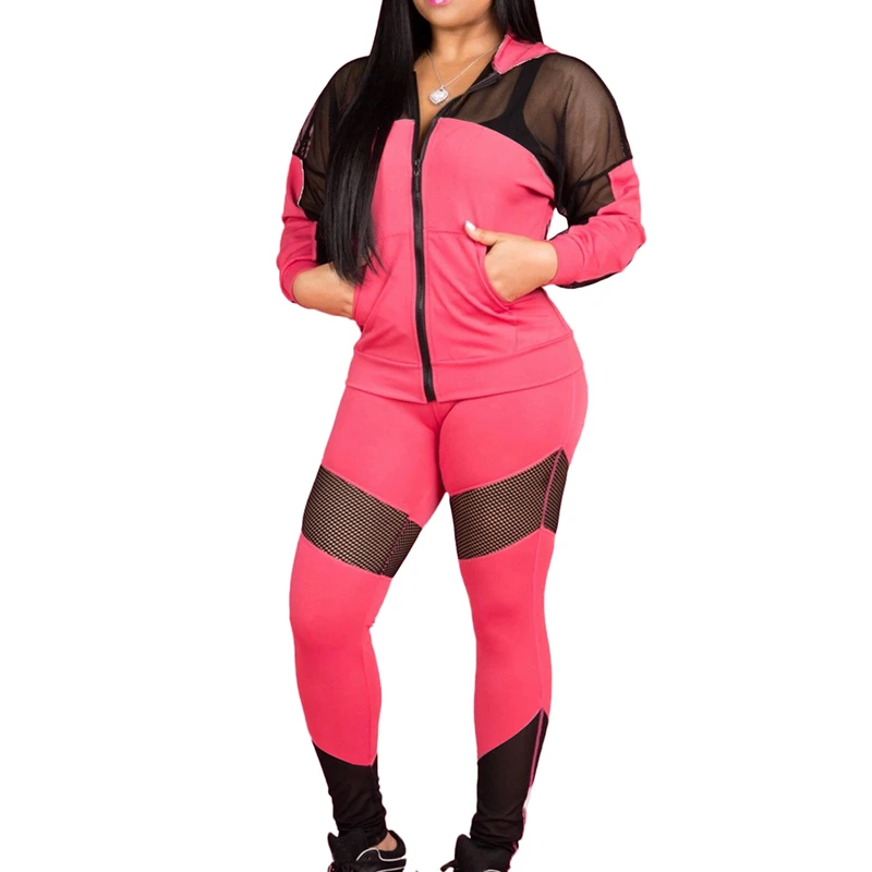 

2019 Autumn Women Casual Ripped Hole Pullover Hoodie 2 Piece Jumpsuits Outfits Set Gym Patchwork Tracksuit Sportwear